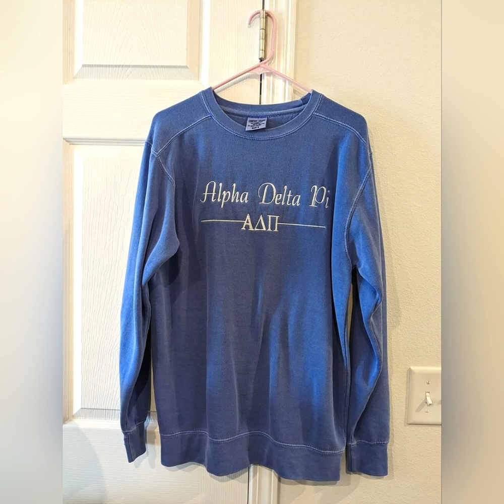 Blue Embroidered Comfort Colors Alpha Delta Pi Crewneck